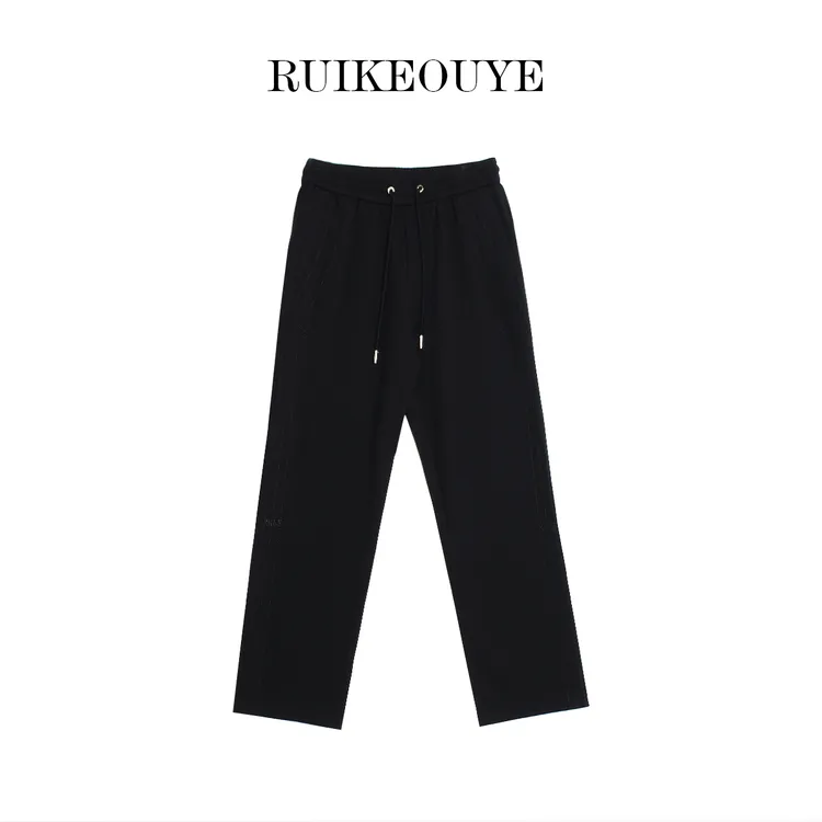 RUIKEOUYE秋冬厚款字母拼接系带直筒宽松拉绒磨毛男士休闲裤青年
