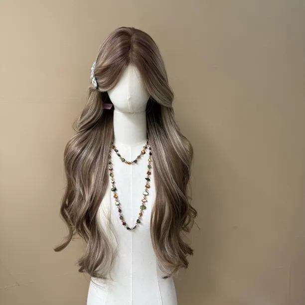 亚裔挑染70厘米微卷进口丝蕾丝假发