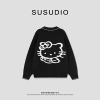  SUSUDIO 羊毛 慵懒气质翻领单排扣卡通kitty猫开衫毛衣 50196