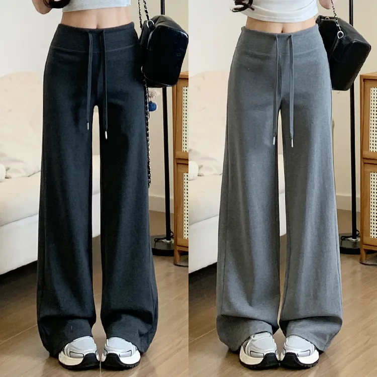 灰色阔腿裤女春秋2025新款高腰垂感显瘦宽松直筒卫裤休闲运动裤子