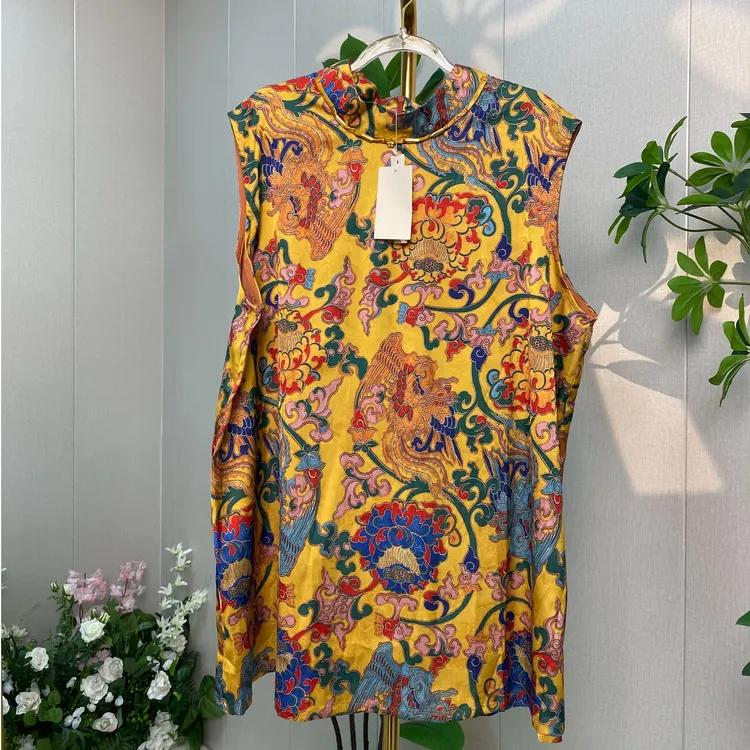 【凤舞金章】2025夏季新款新中式国风中长款宽松提花无袖奥黛女上衣