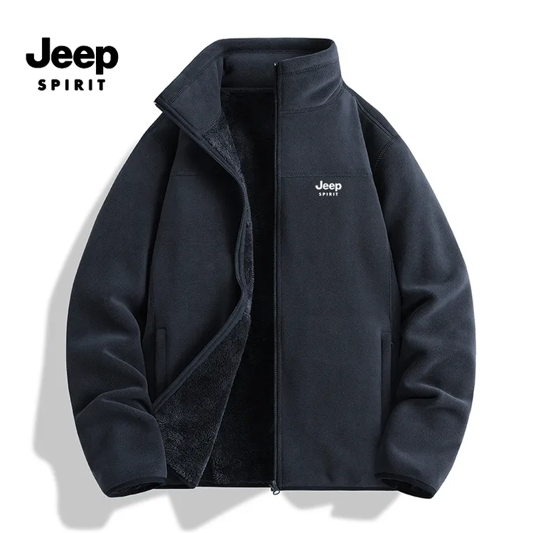 JEEPSPIRIT吉普秋季立领保暖奥粒绒男休闲外套宽松加厚夹克抓绒衣