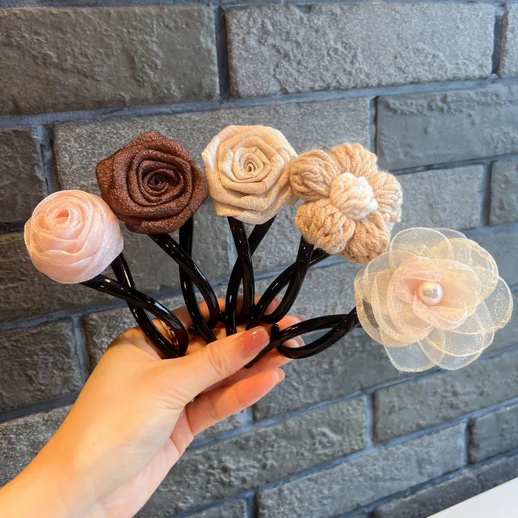 新中式干枯玫瑰花朵扭扭夹抓夹女2025新款后脑勺盘发一字发夹头饰