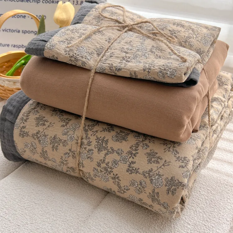 新款田园双层纱床上四件套非纯棉全棉花边被套床单被罩宿舍三件套