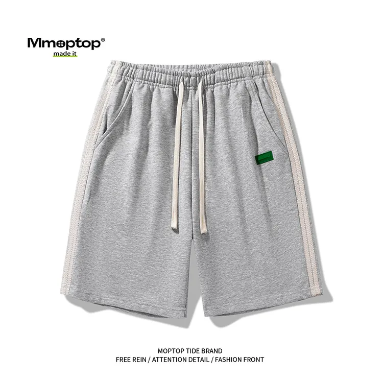 MMOPTOP2025夏季男潮流美式撞色拼接撞色短裤腰部抽绳宽松直筒裤