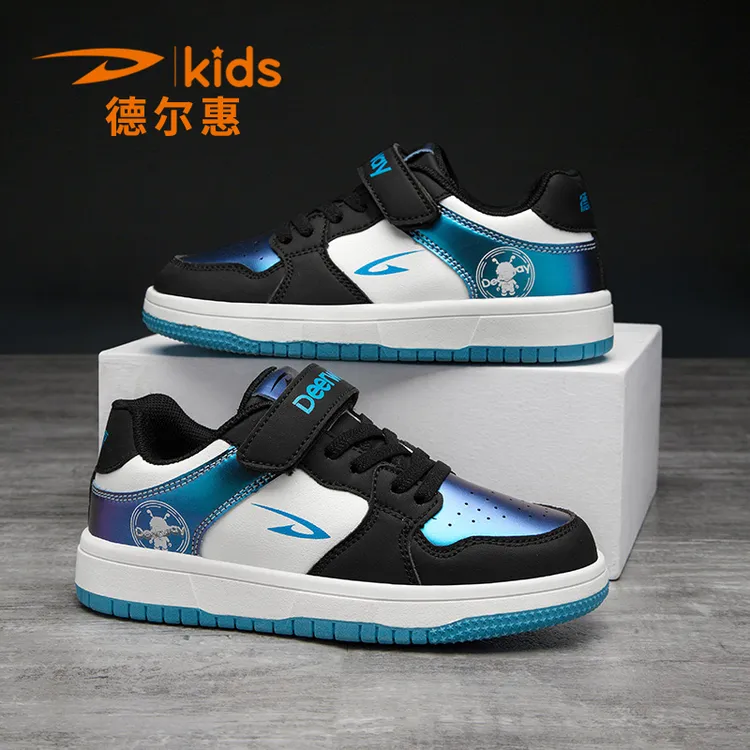 德尔惠男童鞋子春秋新款皮面防水轻便防滑软底小孩休闲儿童运动鞋