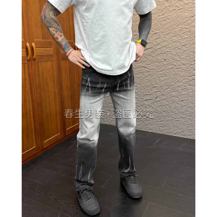2025秋冬新款时尚休闲百搭净版合身小直筒男士渐变牛仔裤1969