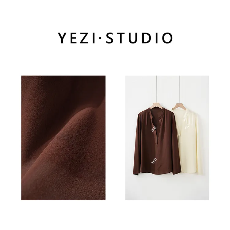 【静语】百-百桑蚕丝半开襟V领宽松简约长袖小衫25216062