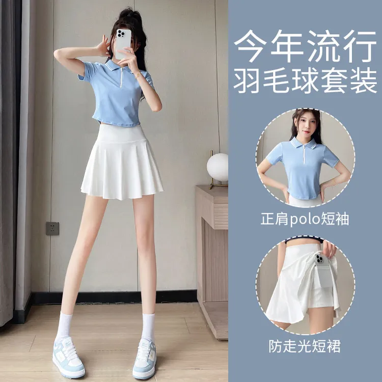 速干网球服polo运动套装新款爆款上衣短袖白色夏季防走光夏天网红