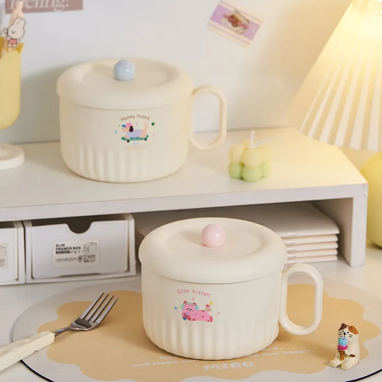 腊肠狗304不锈钢泡面碗大容量带盖手柄宿舍学生家用高颜值饭碗