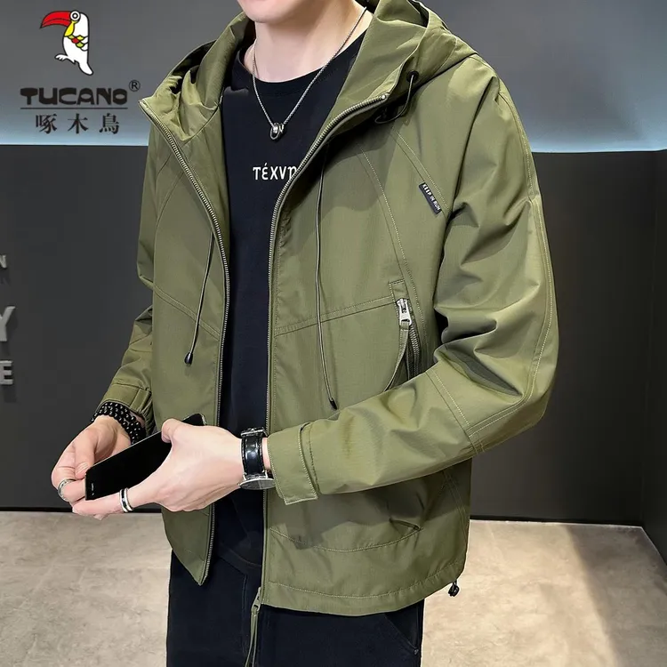啄木鳥夹克男士春秋季新款连帽防风冲锋上衣宽松防水休闲外套男款