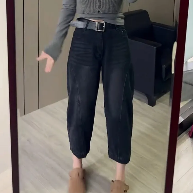 梨形显瘦大码八分弯刀香蕉牛仔裤子女士2025年秋季新款洋气萝卜裤