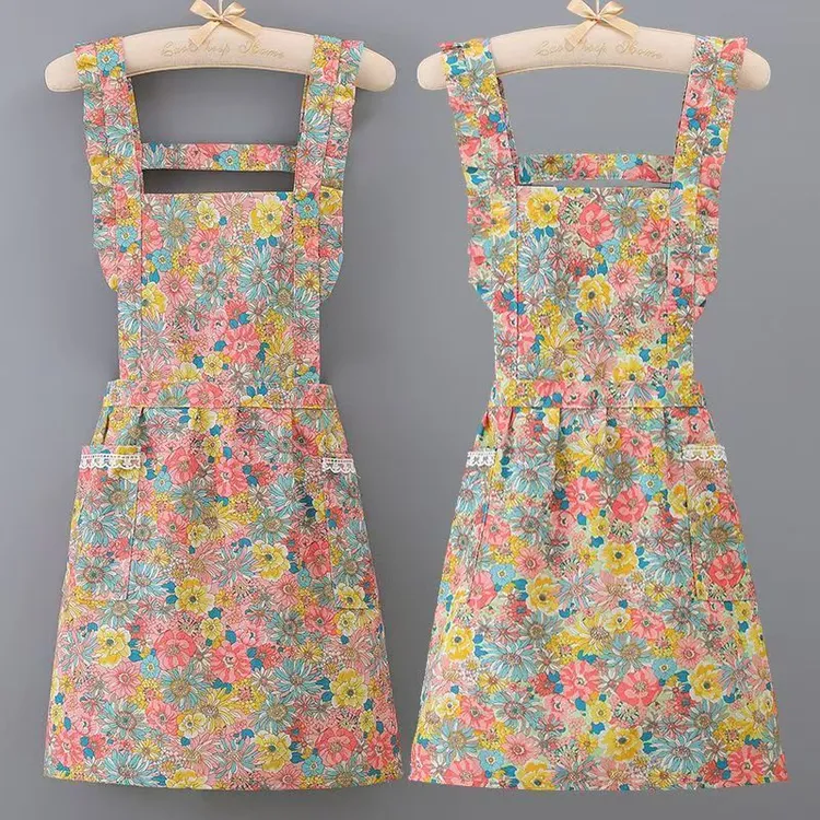 厨房做饭帆布围裙家用防油防污透气女上班工作服围腰耐脏耐磨专用