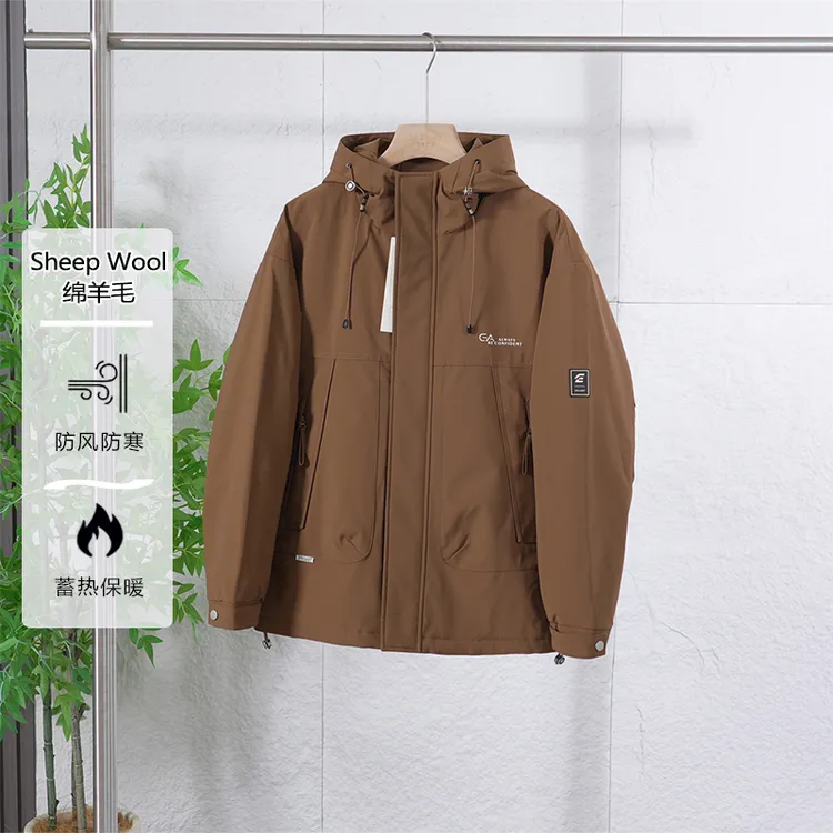 冬季男士连帽含绵羊毛保暖棉衣男款简约时尚百搭休闲棉服4Y112A
