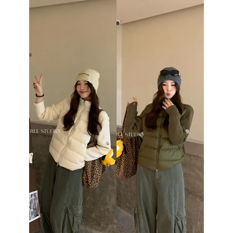 InTree张桶桶【游刃有余】针织拼接白鸭绒立领羽绒外套ST007