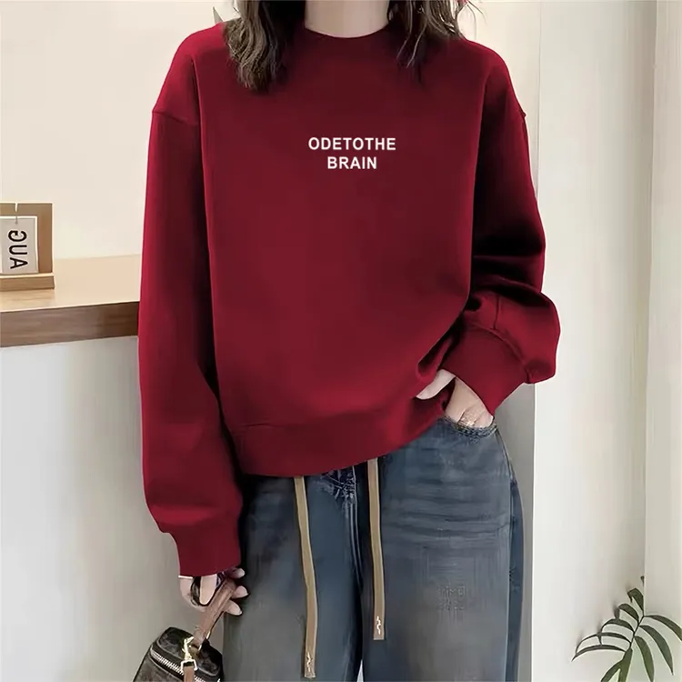 圆领套头打底衫加绒加厚红色卫衣女2026秋冬新款宽松韩版春秋薄款