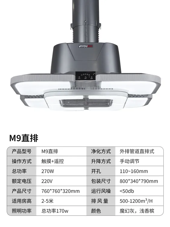 雀利康外直排麻将馆棋牌室空气净化灯管道换气茶楼专用大尺寸新款