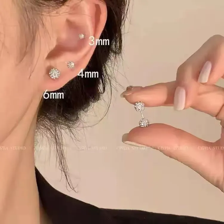 铜合金耳饰 【满天星】轻奢爆闪双头螺旋防掉养耳耳钉耳骨钉百搭商品图