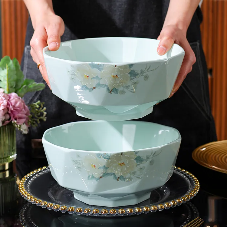 句途2个8英寸影青语茉花开大汤碗家用陶瓷汤盆加厚防烫酸菜鱼大碗