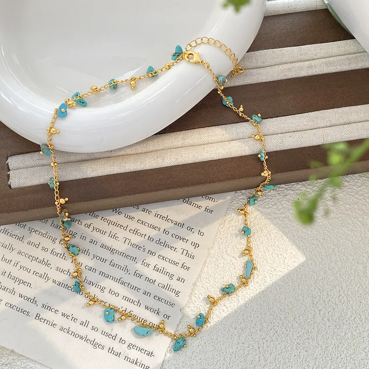 铜合金项链 镀18K金「蓝色海」项链气质时尚小众复古风宫廷高档装饰