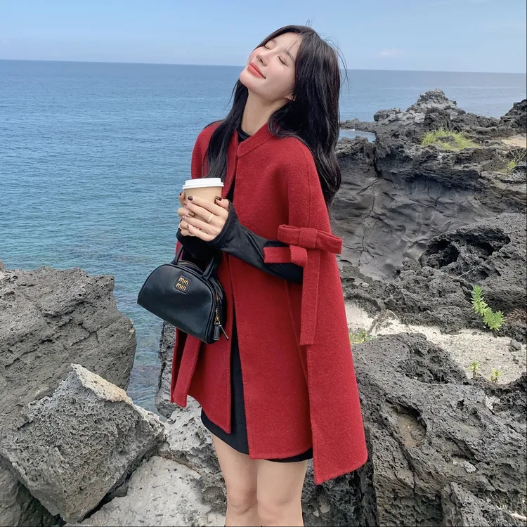 法式设计感羊毛斗篷披肩外套女2025秋冬新款气质超时尚双面呢大衣