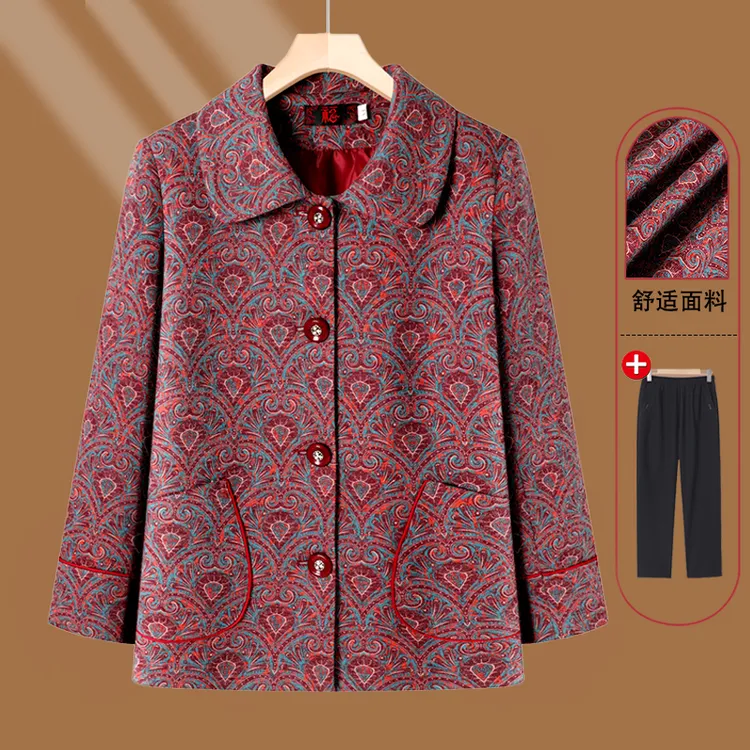 中老年人秋装外套奶奶翻领宽松妈妈装春秋毛呢宽松老人新中式外套