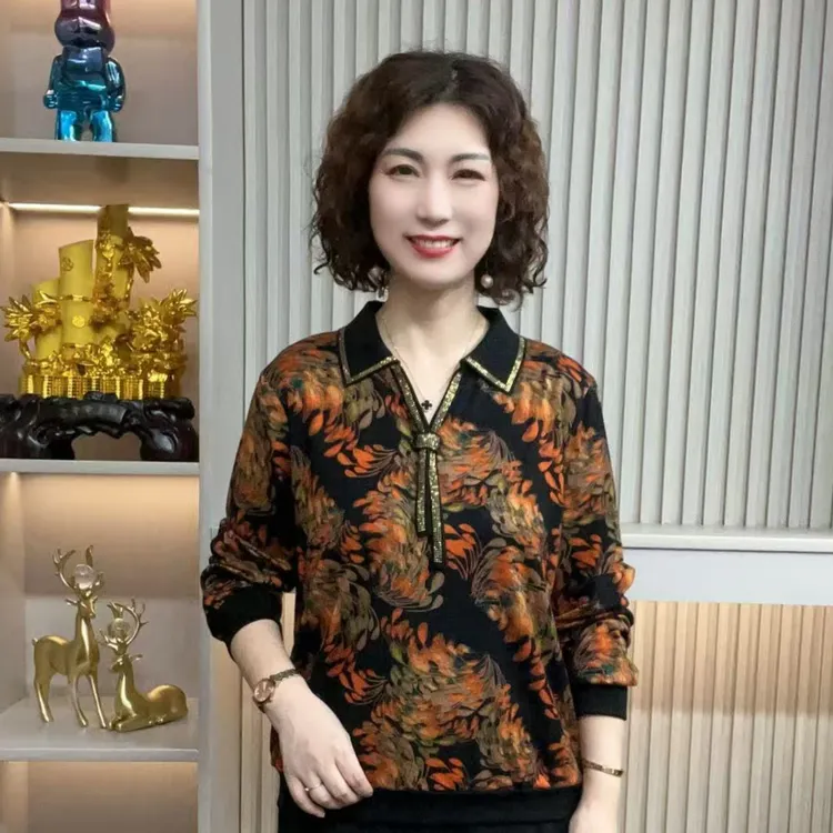 妈妈装流行时尚潮牌女装宽松秋装女士欧若拉独特漂亮上装休闲长袖