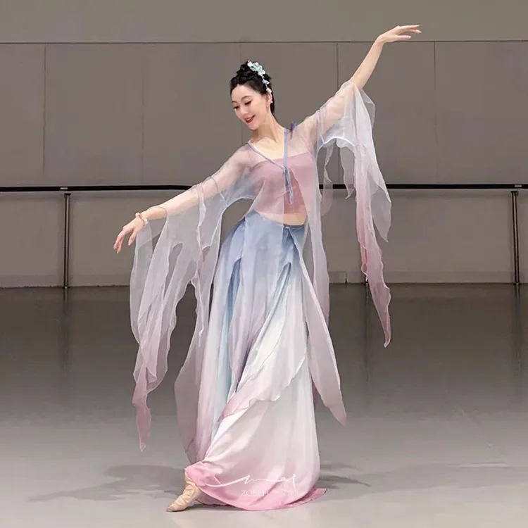 新款《濯清涟》古典舞纱衣仙气飘逸古风舞蹈服破烂袖