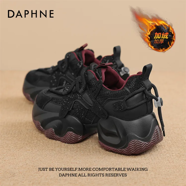 达芙妮休闲百搭老爹鞋风加绒时尚雪地棉鞋冬季舒适款厚底休闲鞋女