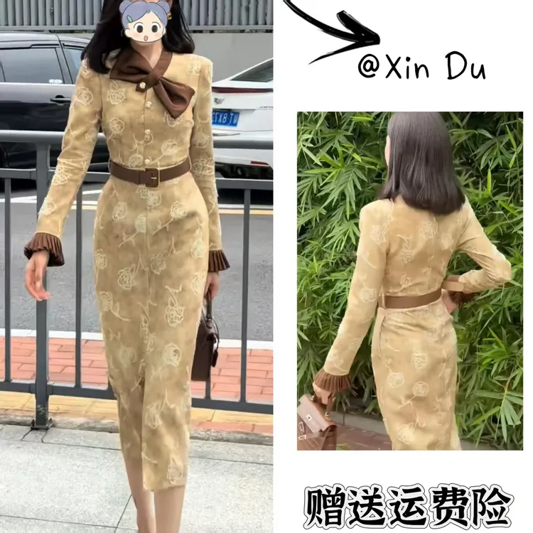 2025秋季新款时尚显瘦气质女士网红洋气连衣裙百搭款D23062