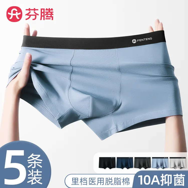 芬腾10A抗菌100%棉裆抗菌透气平角裤男平角内裤大码内裤薄款夏季
