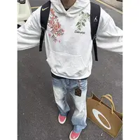 美式创意花朵字母印花连帽卫衣男女秋冬季潮牌百搭宽松休闲上衣