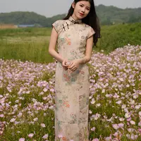 花涧玲珑缎春夏长旗袍苎麻气质百搭浅色新中式修身民国国画小清新