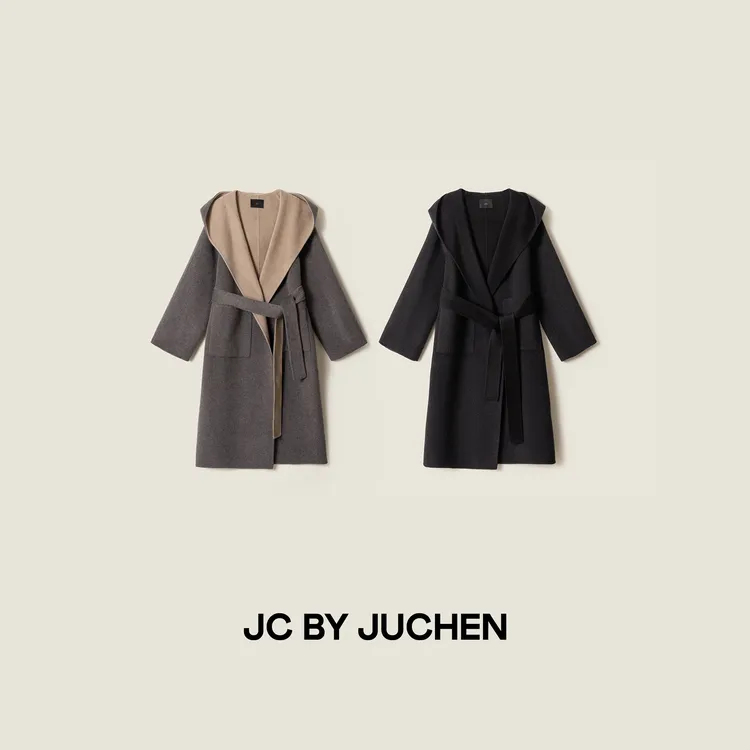 黑标线“墨尔本往事”经典款羊毛羊绒浴袍式连帽大衣 FW111001-194