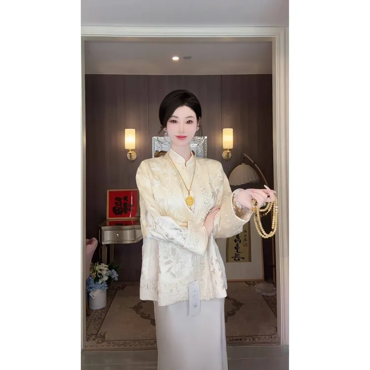 【雅乔定制】黄金树 重工钉珠刺绣醋酸新中式国风外套DYCC-25018011