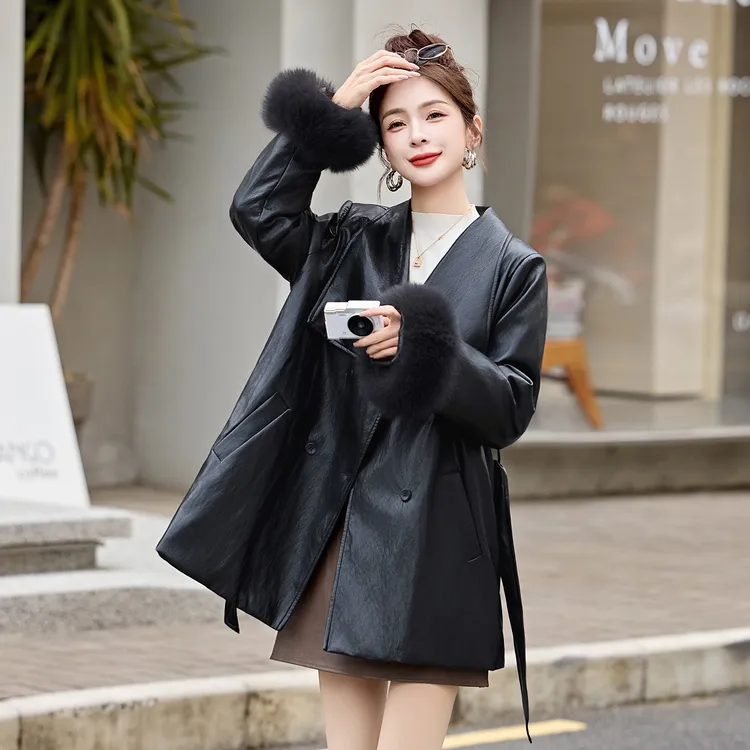 中长款羽绒服女冬季2025新款高级感狐狸毛袖90白鸭绒皮衣保暖外套