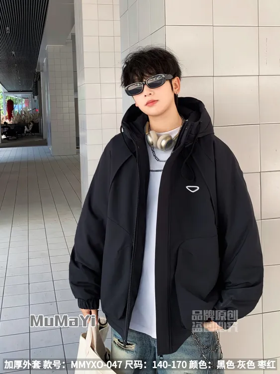 男童三角刺绣加绒青少年风衣外套 MMYOO-047-1 （170-190）