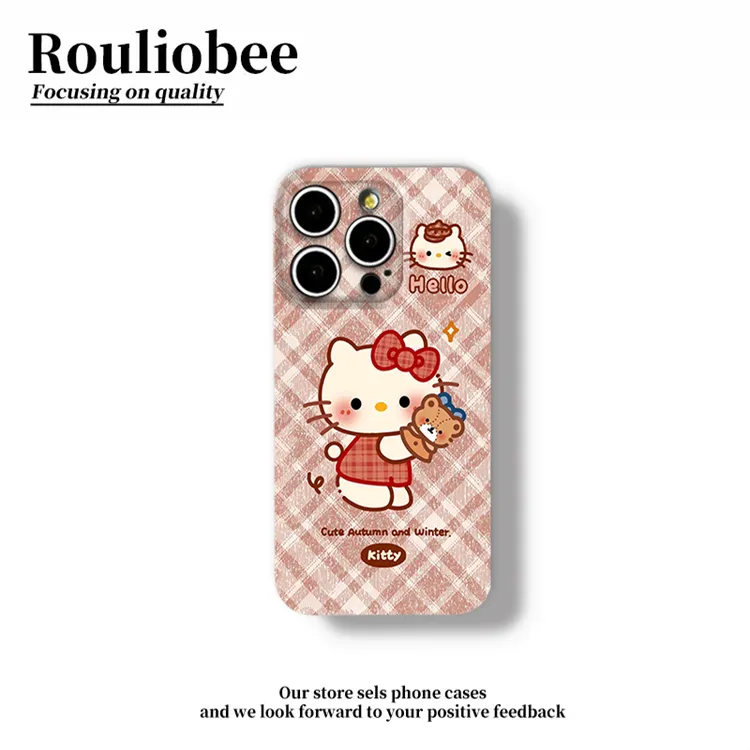 BANCA红菱格Kitty适用苹果16/15菲林手机壳华为P70oppo小米14vivo