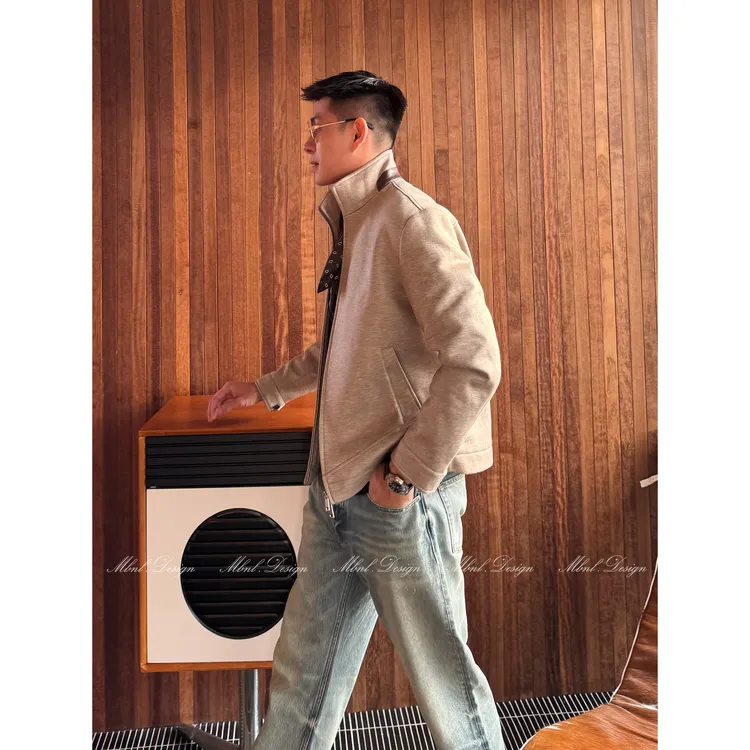 MBNL-F「前卫解构」秦磊男装山羊绒混纺羊皮革立领夹克LL-WWT0047