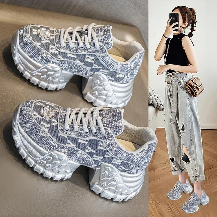 欧货满钻老爹鞋女2025春季新款爆款厚底小个子增高轻便运动休闲鞋