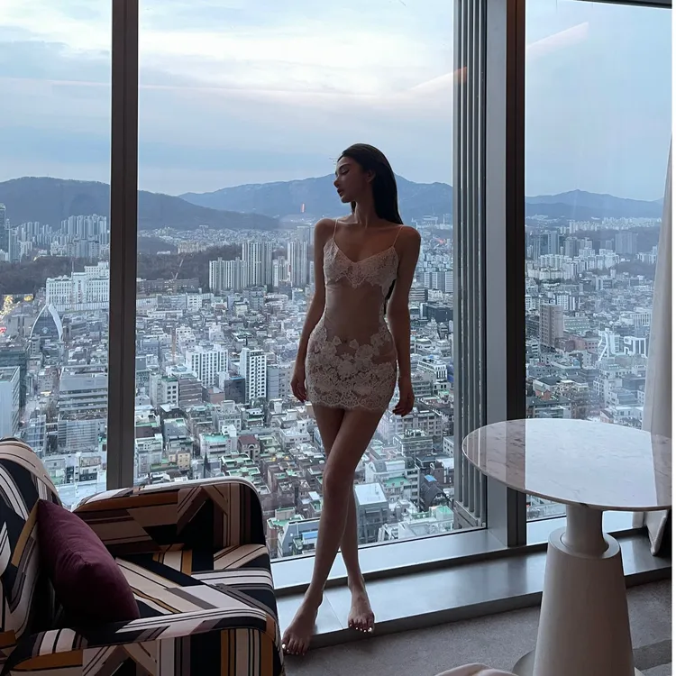 ChiclyNana 欧若风辣妹吊带裙长裙睡裙女蕾丝修身显瘦性感百搭裙