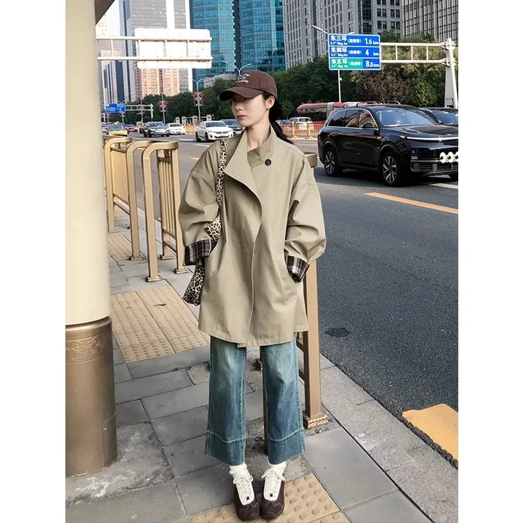 卡其色风衣外套女短款2025秋季新款休闲百搭高级感气质英伦风大衣