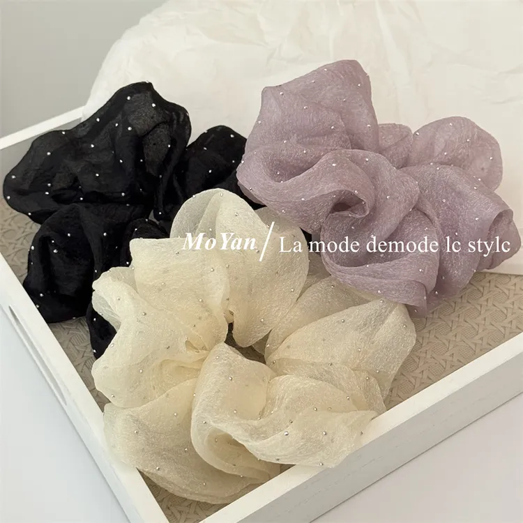 新款奶油烫钻满天星泡泡网纱大肠发圈气质高级感头绳网红发绳头花