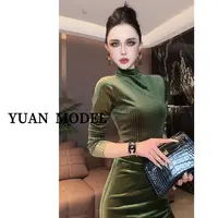 YUAN MODEL/媛老板-时装条纹烫钻气质半高领长袖T恤打底衫091944