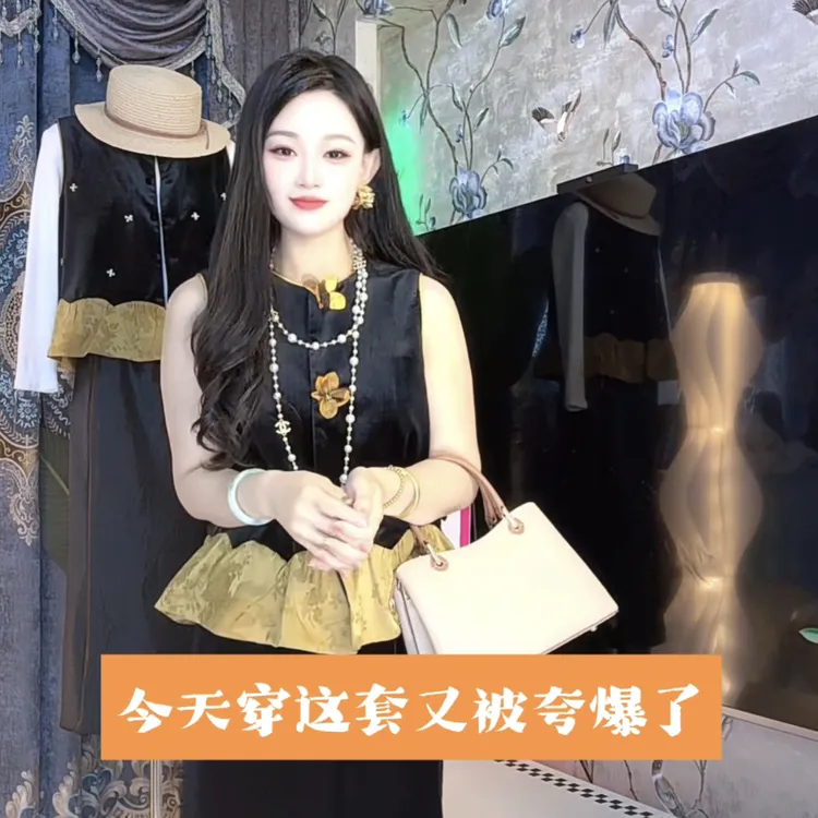 新款花朵扣马甲民族风常规中国风马甲纯色开衫宽松型双层常规款