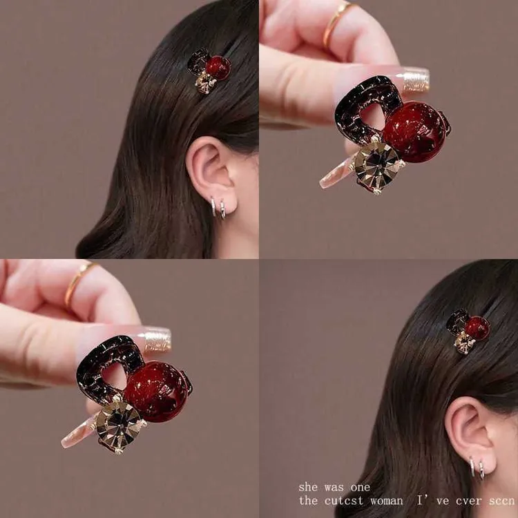 红色珍珠迷你小抓夹女前额侧边小夹子2025新款刘海夹水钻发夹发饰