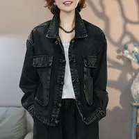 CK9147黑牛仔外套女士#2025秋季新款水洗百搭上衣显瘦牛仔夹克