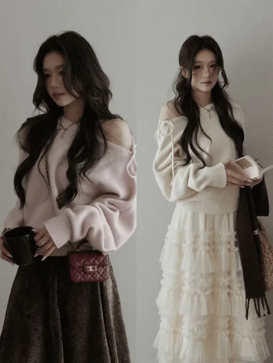 【温柔派队MYTANG】韩系甜美慵懒风系带毛衣秋冬氛围感针织气质上衣