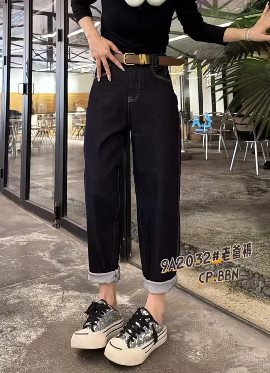 休闲风秋季垮裤高腰老爹裤牛仔裤百搭休闲阔腿裤子