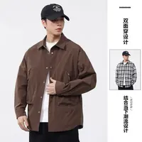 棕色“早秋尝新.巴家静奢双面穿”老钱冲锋面料夹克外套Z-0929